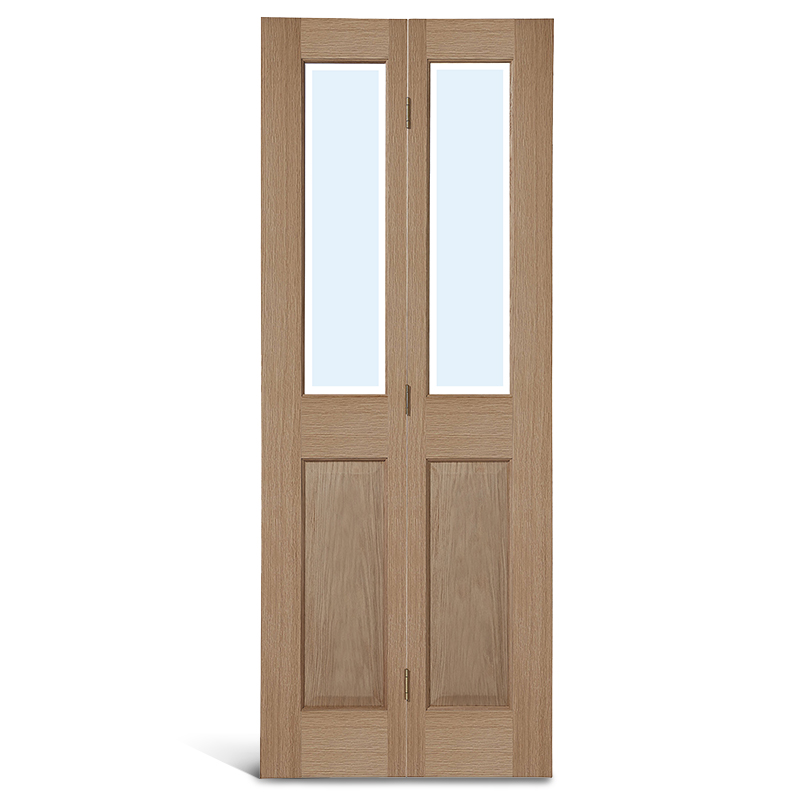 4 Panel Square Top Oak Glass Bifold Door