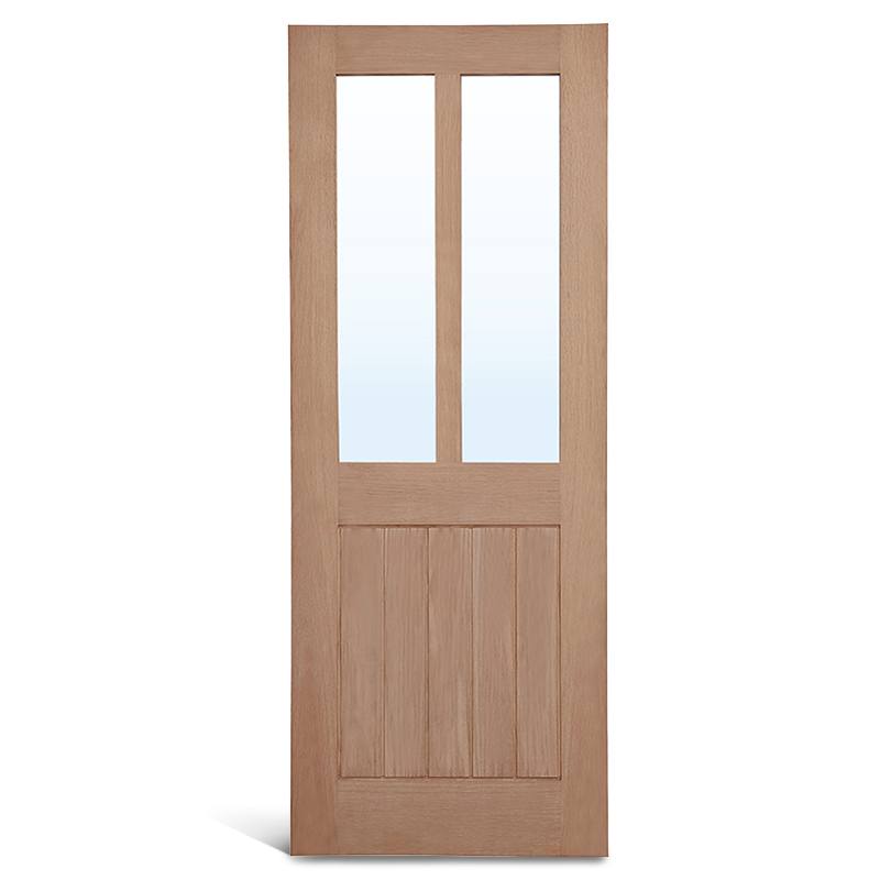 3 flat panel square na may patayong glass oak Shaker door