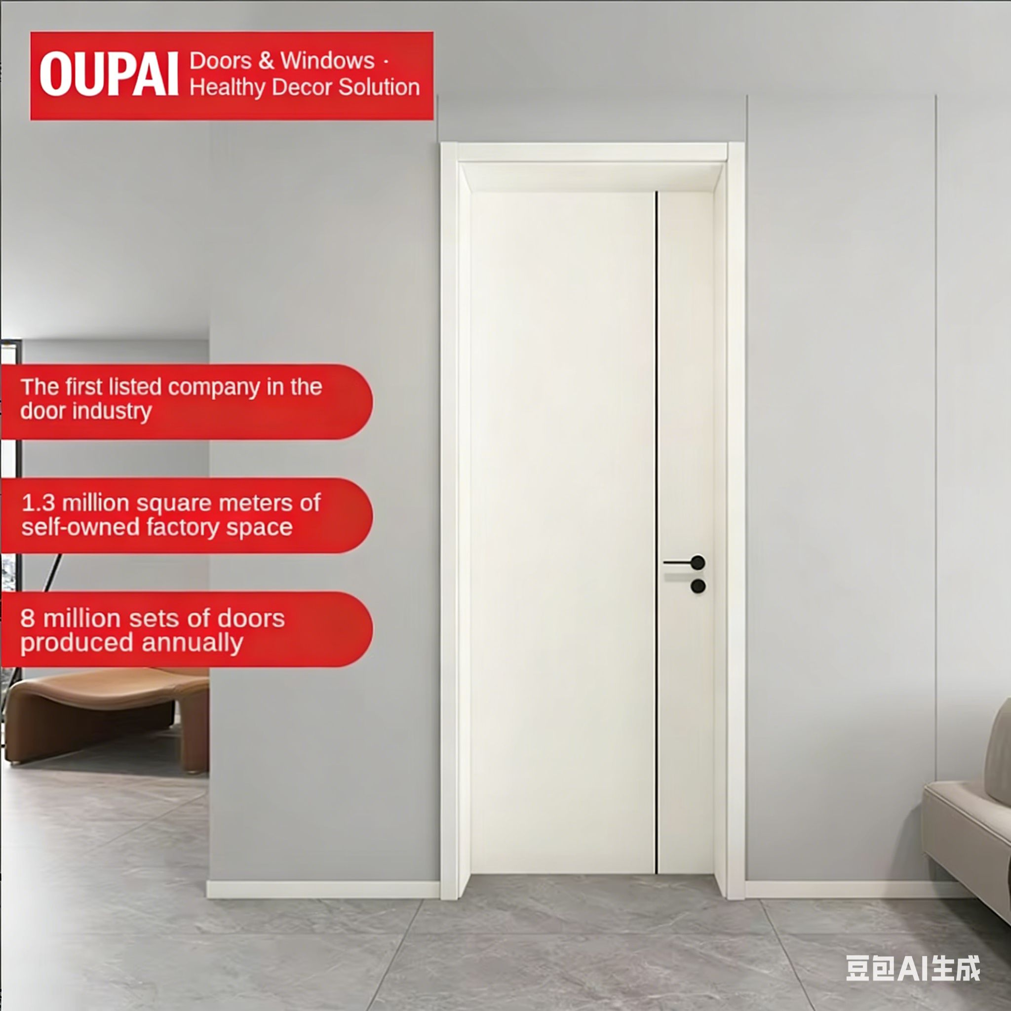 Oupai PVC WPC Waterproof Door CE Saso Certificate